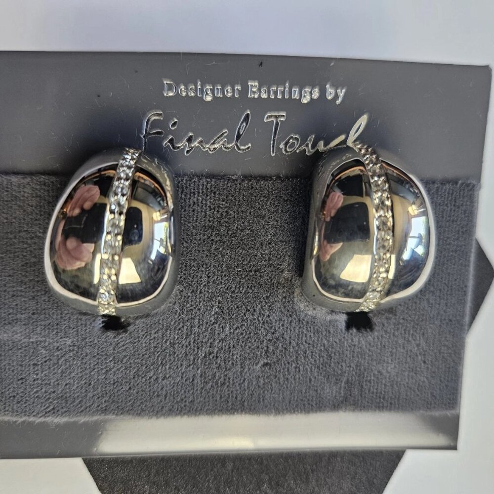 NEW Silver Tone Final Touch Clip On Designer Earrings Fashion Jewelry